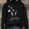 Bunny Graphic Hoodie - Cozy Black Pullover for Women