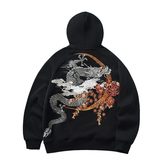 Men's Dragon Embroidered Heavy Winter Hoodie