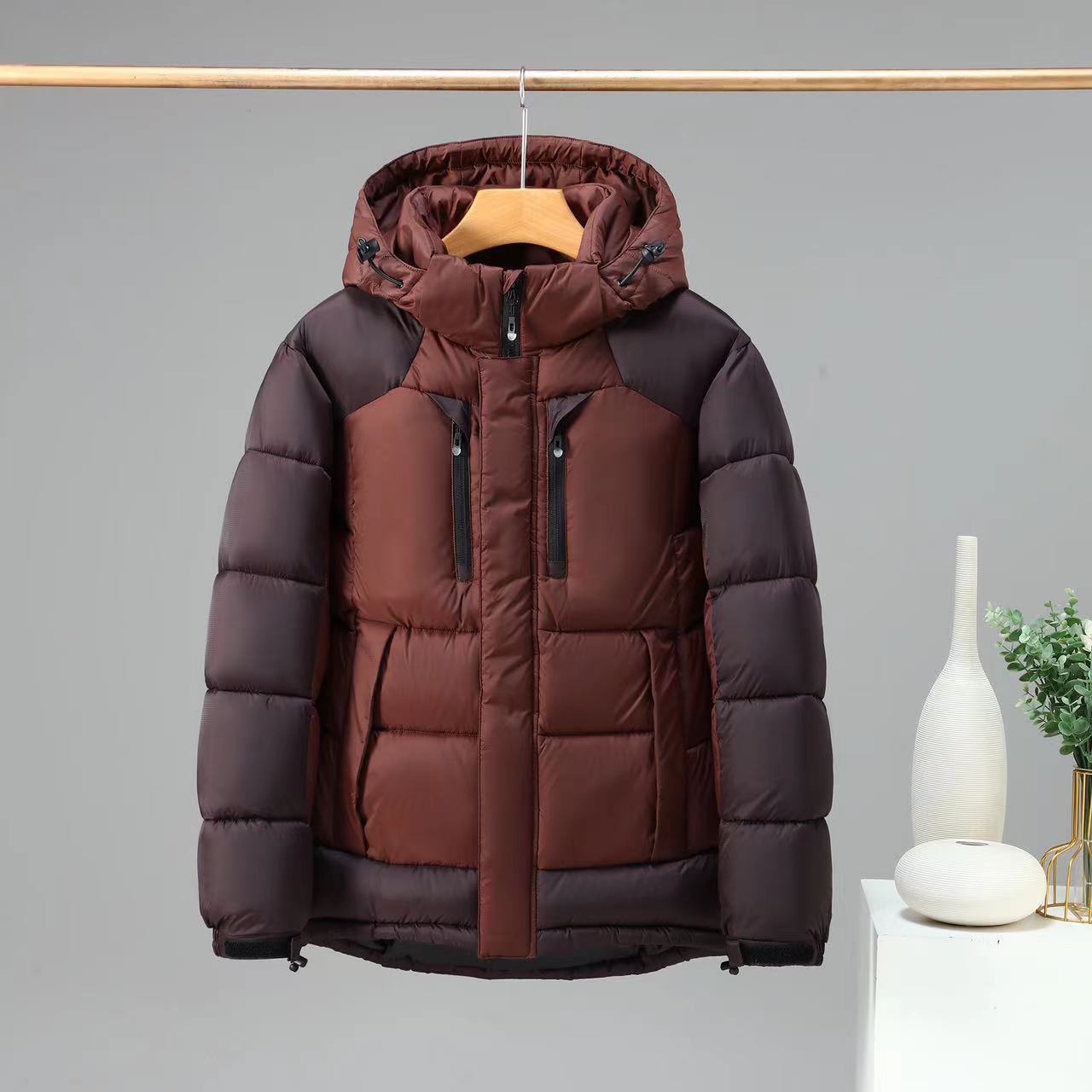 Color Block Detachable Hooded Winter Jacket