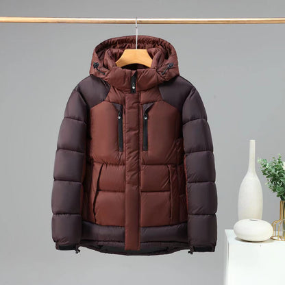 Color Block Detachable Hooded Winter Jacket