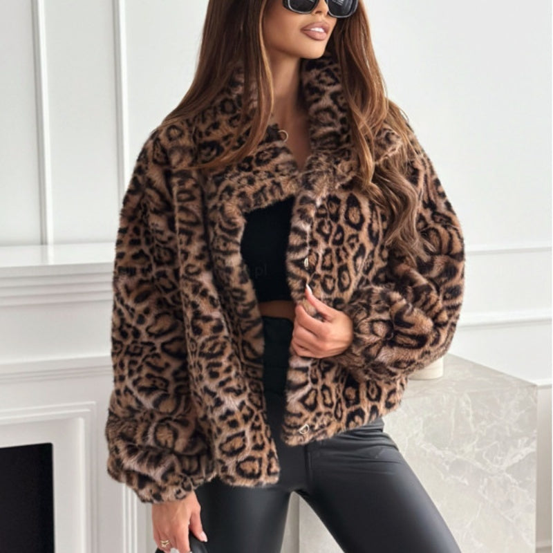 Winter Chic Leopard Print Fur Lapel Short Coat