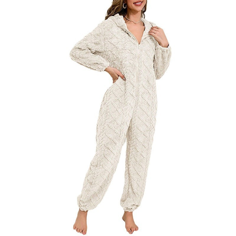 Cozy Coral Fleece One-Piece Pajamas – Casual Home wear for Warm Comfort