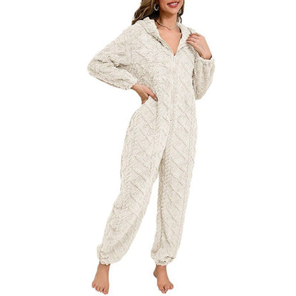 Cozy Coral Fleece One-Piece Pajamas – Casual Home wear for Warm Comfort