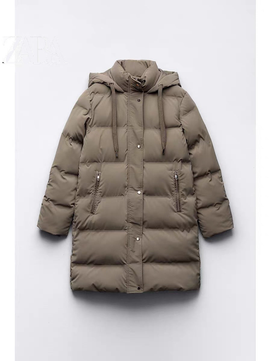 Women's Hooded Cotton Slim Fit Long Coat - Warm & Stylish