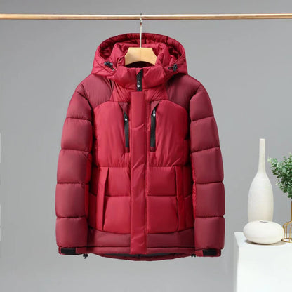 Color Block Detachable Hooded Winter Jacket