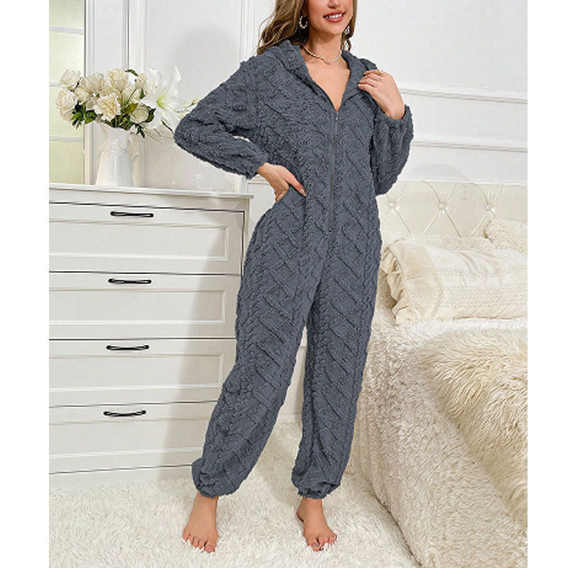 Cozy Coral Fleece One-Piece Pajamas – Casual Home wear for Warm Comfort