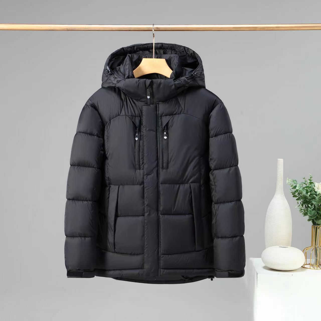 Color Block Detachable Hooded Winter Jacket