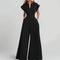 Women's Elegant Solid Color V-Neck Sleeveless Wide-Leg Jumpsuit with Waist Cinch