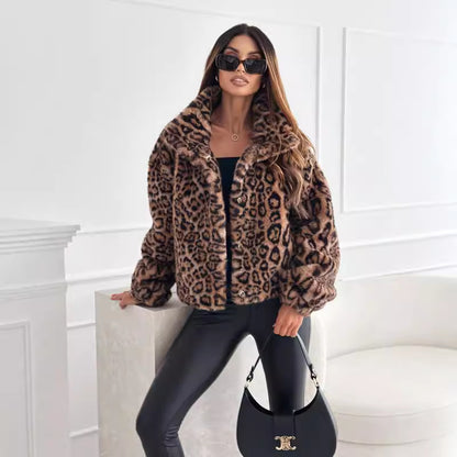 Winter Chic Leopard Print Fur Lapel Short Coat