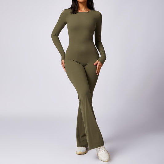 Leisure Horn Long Sleeve Quick-Dry Yoga Jumpsuit – Women’s Tight-Fit Sports & Workout Wear