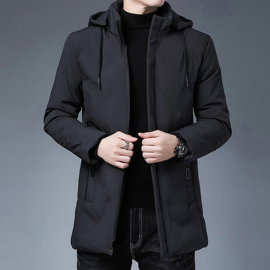 Mid-Length Hooded Detachable Warm Cotton Jacket