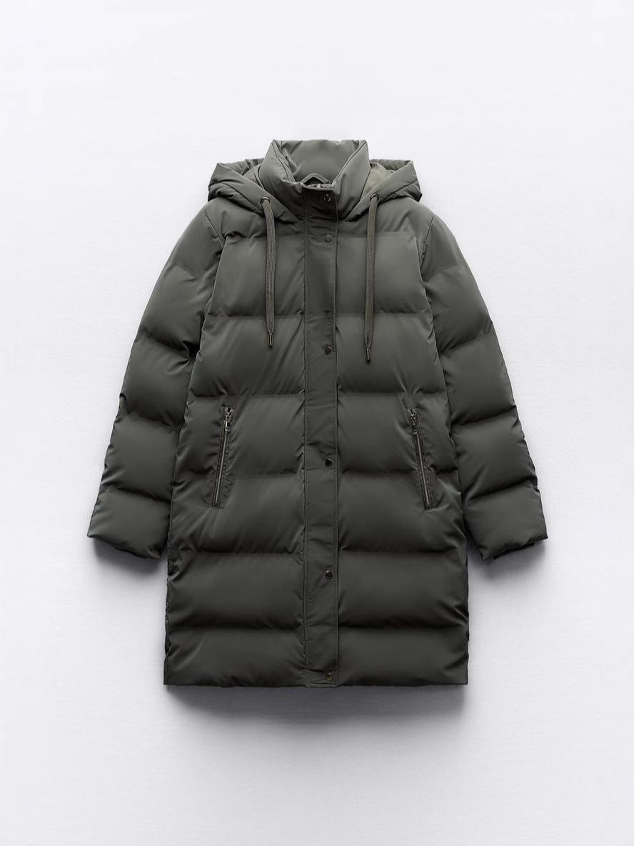 Women's Hooded Cotton Slim Fit Long Coat - Warm & Stylish